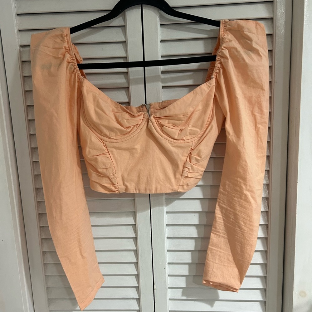 Oh Polly Orange Long Puff Sleeve Corset Top